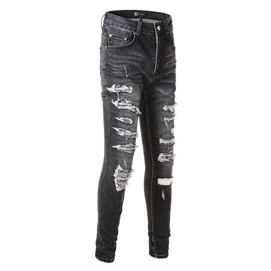 High Street Wrinkled Patch Slim Denim — Grey