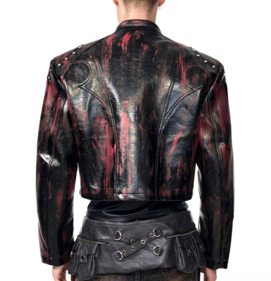 Stand-Up Collar Faux Leather Jacket — Men&