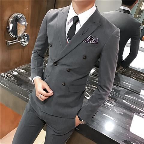 Double-Breasted Slim Suit Pants Set — Men&