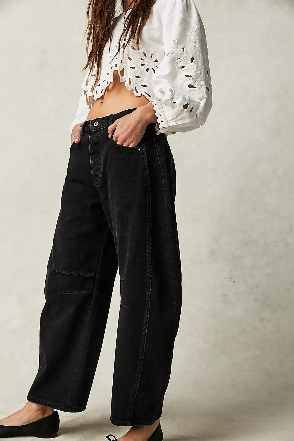 High-Stretch Mid-Rise Barrel Jeans — Women&