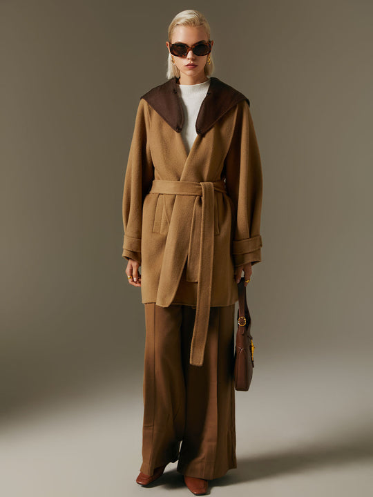 Contrast Colour Wool Overcoat — Mid-Length