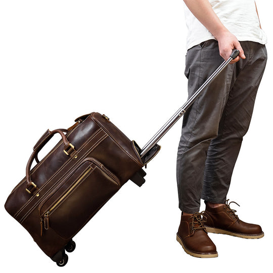 ShopBAM — Genuine Leather Retro Trolley Travel Bag
