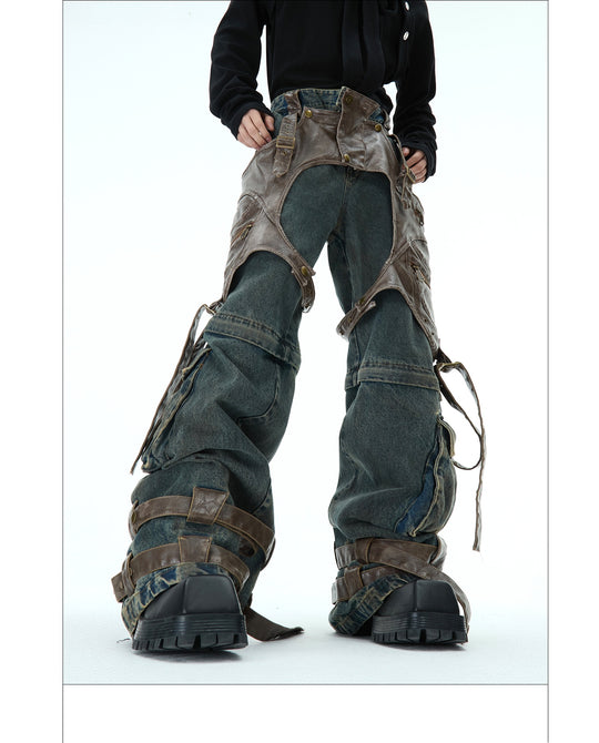 Retro Deconstructed Denim Overalls — Men&