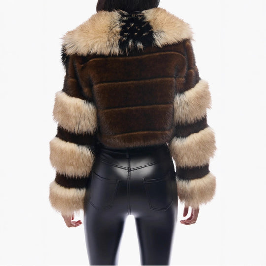 Eco Faux Fur Short Coat — Lapel, Brown