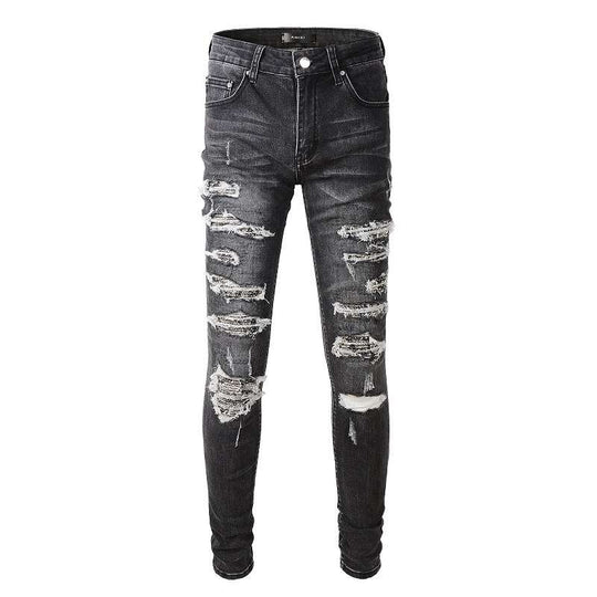 High Street Wrinkled Patch Slim Denim — Grey