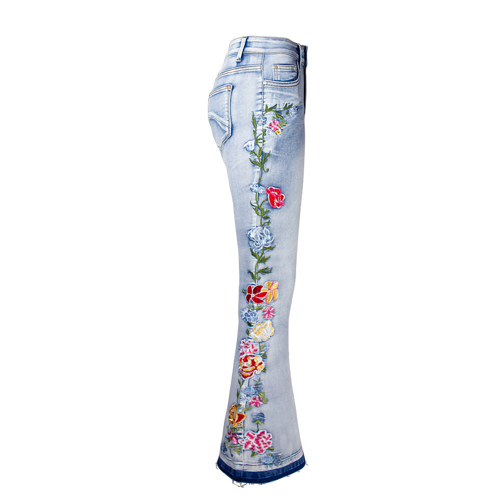 3D Embroidery Flared Jeans — Women&