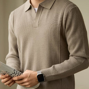 American Business Casual Polo Collar Long-Sleeved Sweater