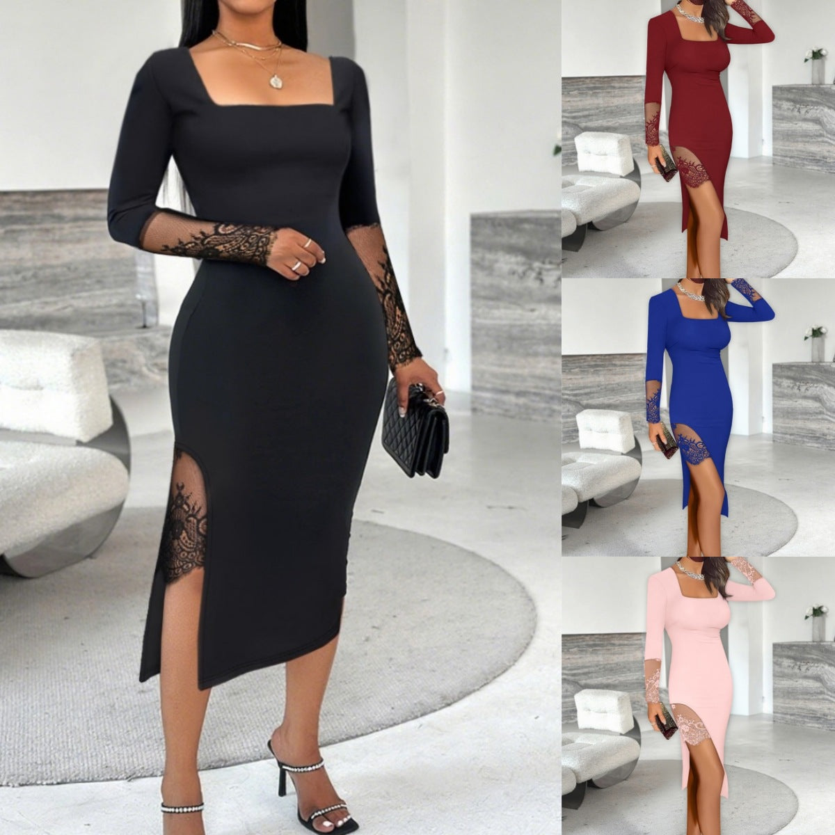 ShopBAM — Lace Splice Midi Dress — Women's