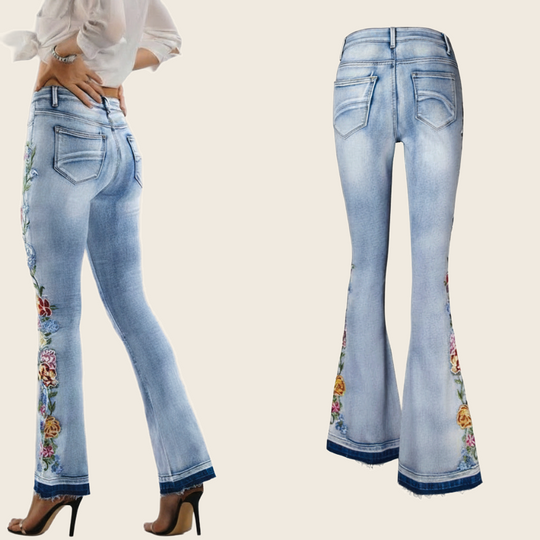 3D Embroidery Flared Jeans — Women&