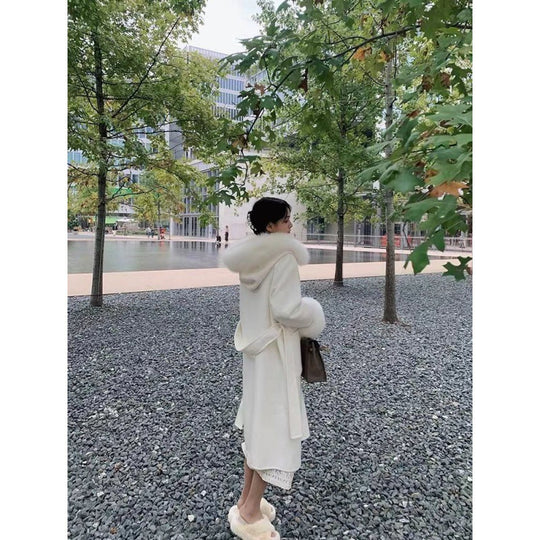 Hooded Wool Coat — Detachable Fur Collar