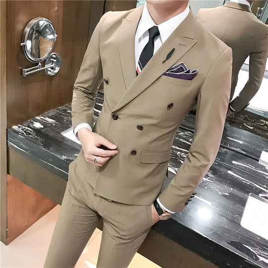 Double-Breasted Slim Suit Pants Set — Men&