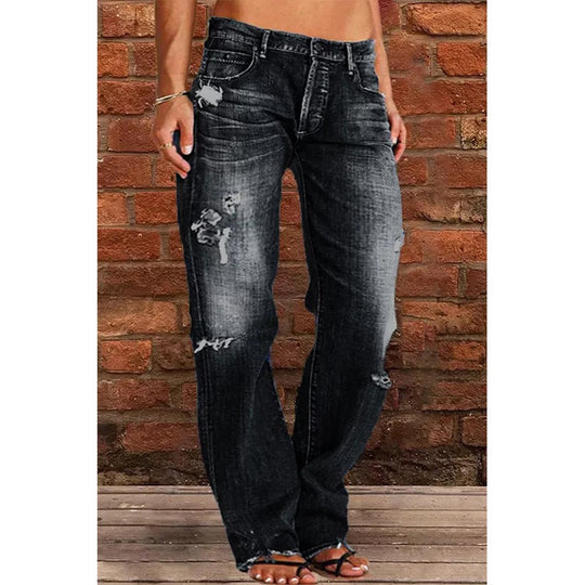 Ripped Loose Wide-Leg Jeans — Women&