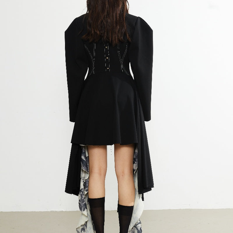 Irregular Hem Suit Coat — Mid-Length, Black