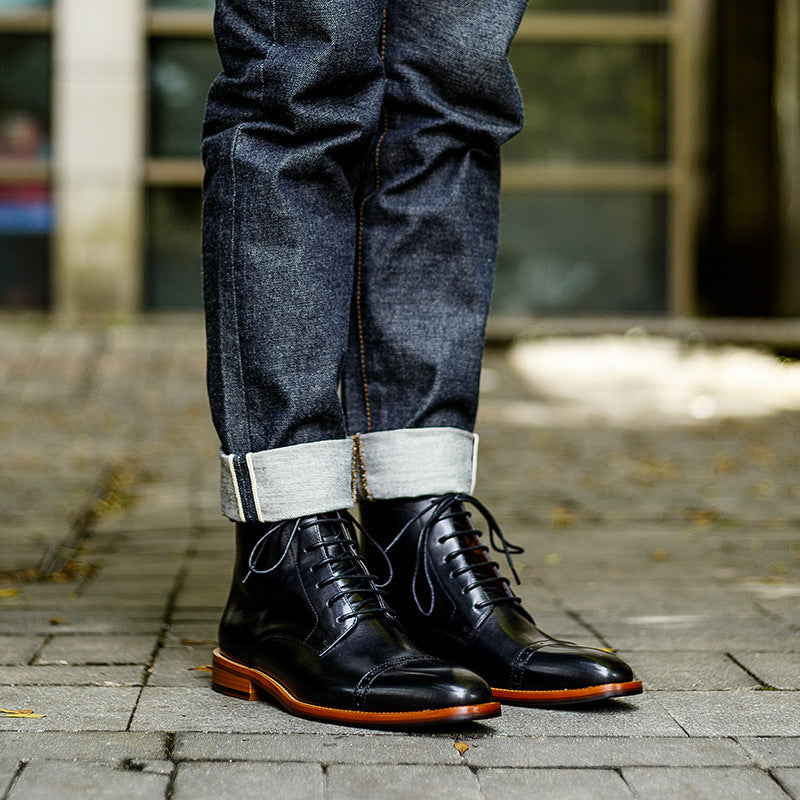 Cowhide British Style Leather Boots — Men&