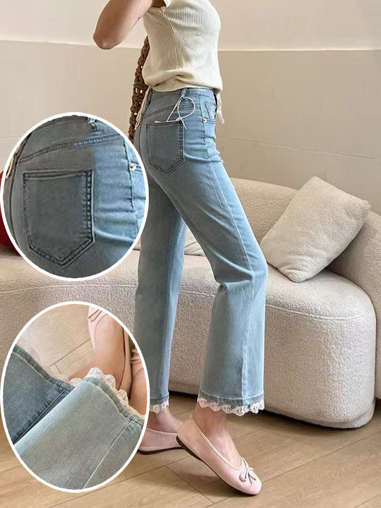 Elastic Lace Stitching Jeans — Women&
