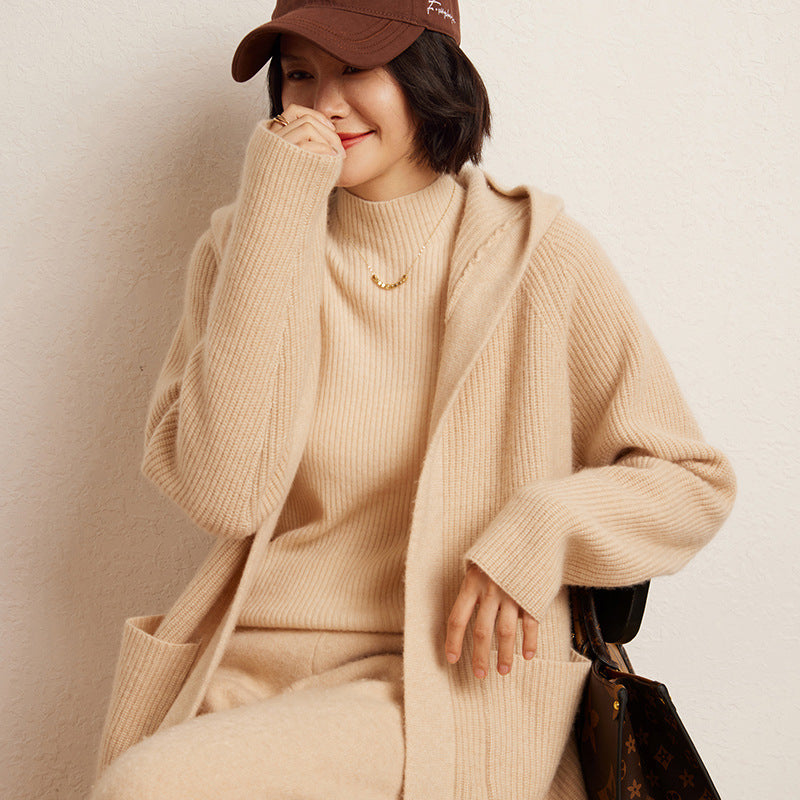 Cashmere Autumn And Winter Loose Hooded Double-Sided