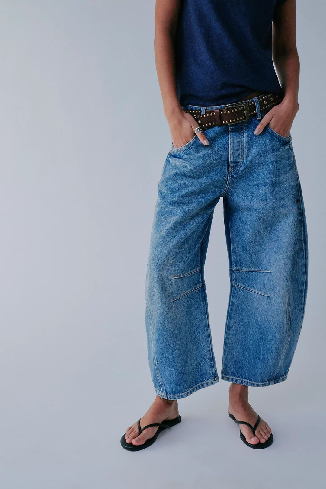 High-Stretch Mid-Rise Barrel Jeans — Women&