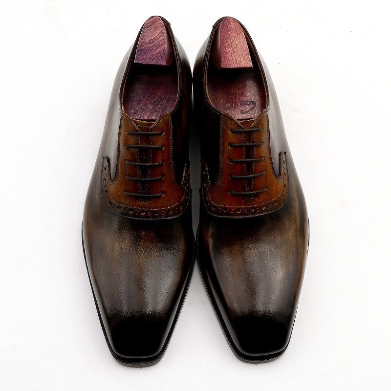 Handmade Cowhide Colorblock Shoes — Men&