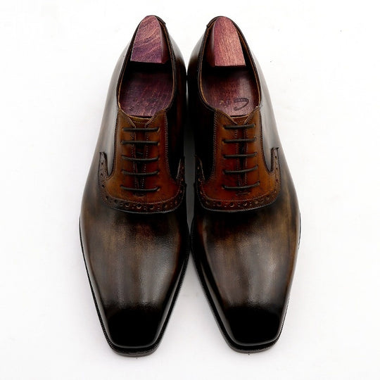 Handmade Cowhide Colorblock Shoes — Men&