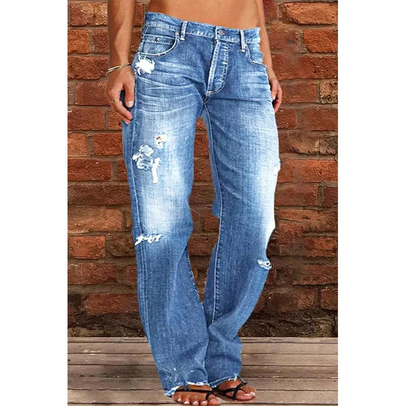 Ripped Loose Wide-Leg Jeans — Women&