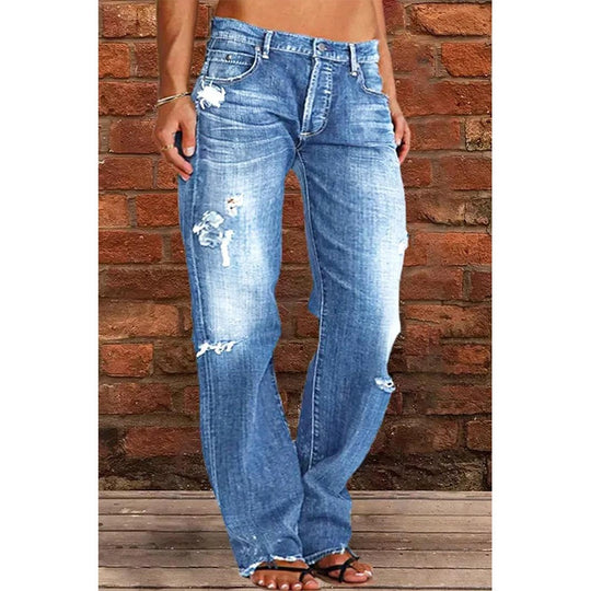 Ripped Loose Wide-Leg Jeans — Women&