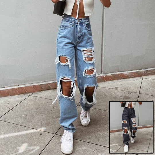 ShopBAM — American Retro Distressed Wide-Leg Jeans — Women&
