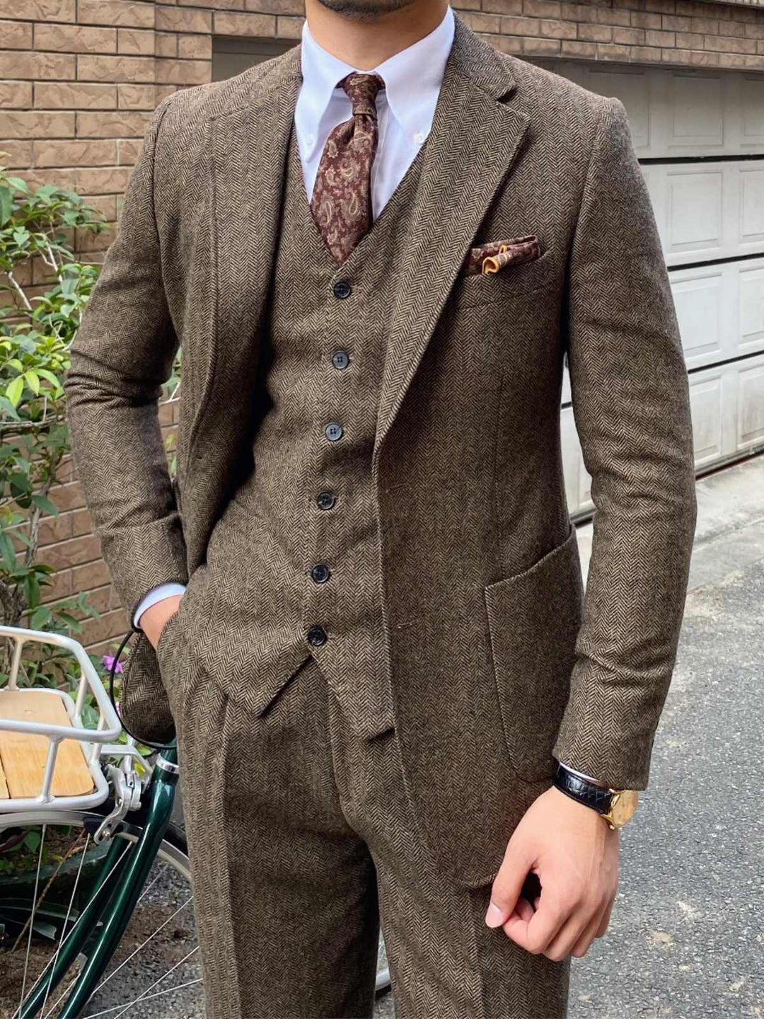 Herringbone Wool Slim Fit Suit — Men&