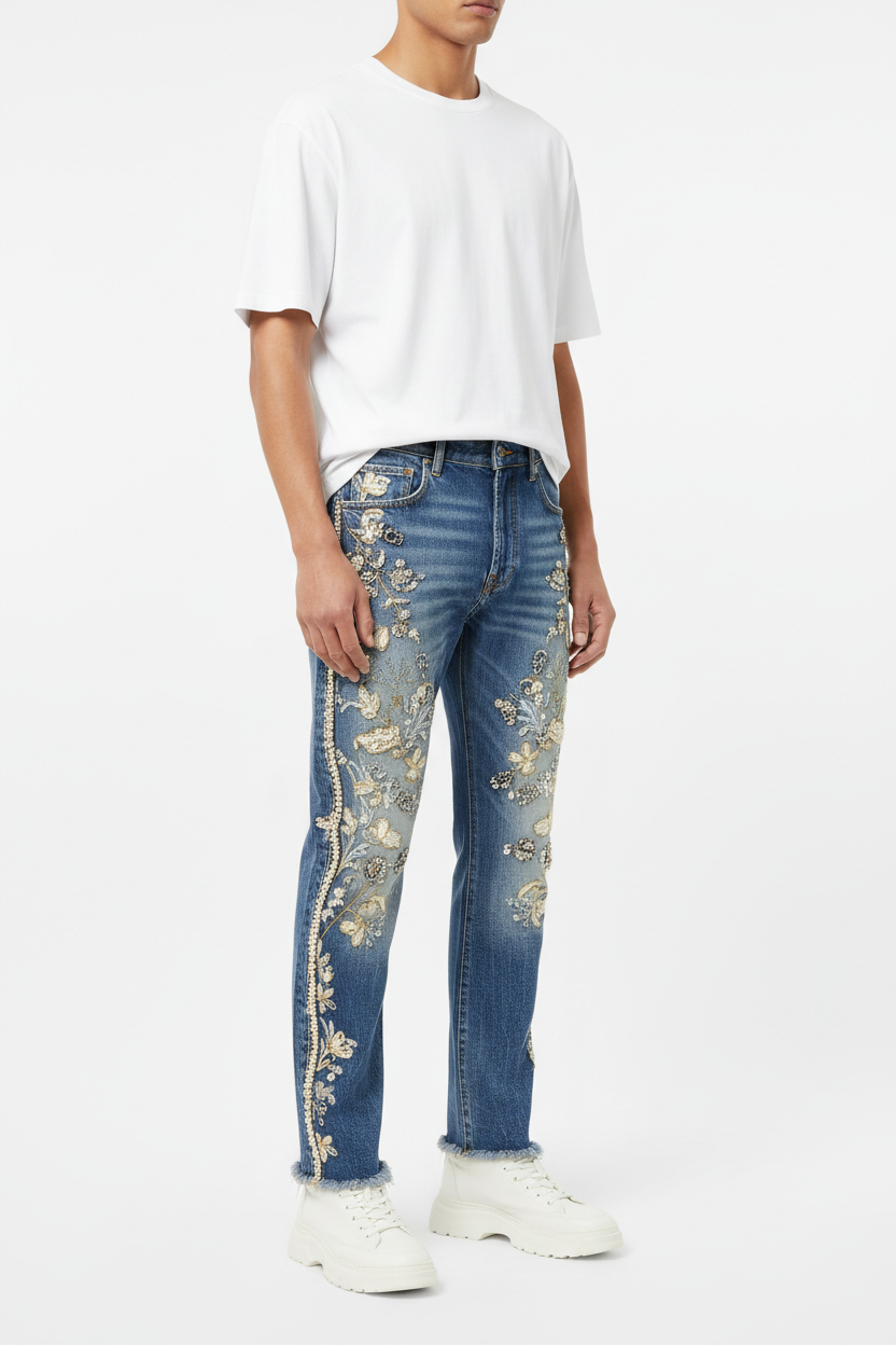 Premium Distressed Embroidered Denim - Women&