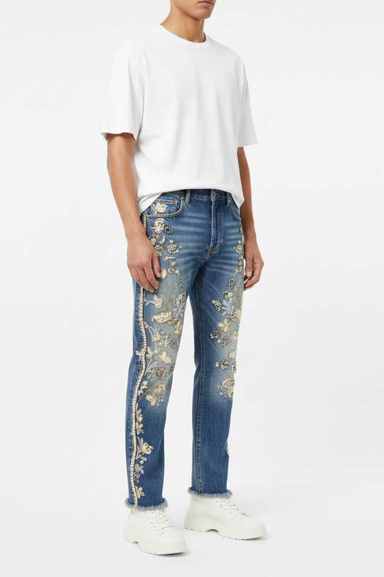 Premium Distressed Embroidered Denim - Women&