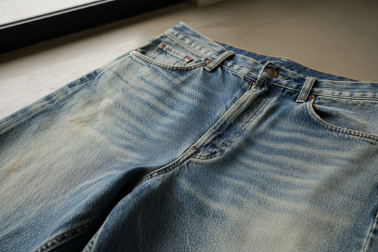 Dirty dye and zipper detail close-up