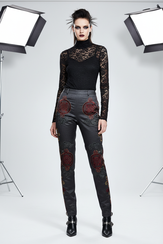 Premium Embroidered Chinese Knot Gothic Pants editorial shot