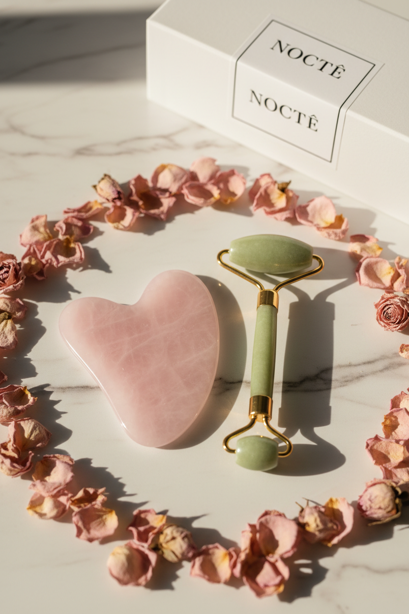 NOCTĒ Beauty — NOCTĒ Beauty — Rose Quartz Gua Sha + Jade Roller Ritual Set