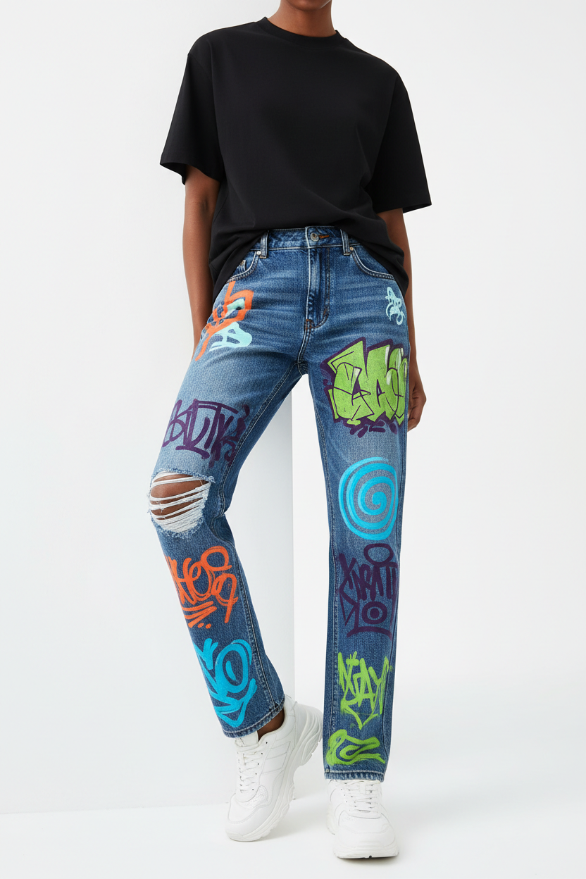 Premium Digital Art Distressed Denim editorial shot