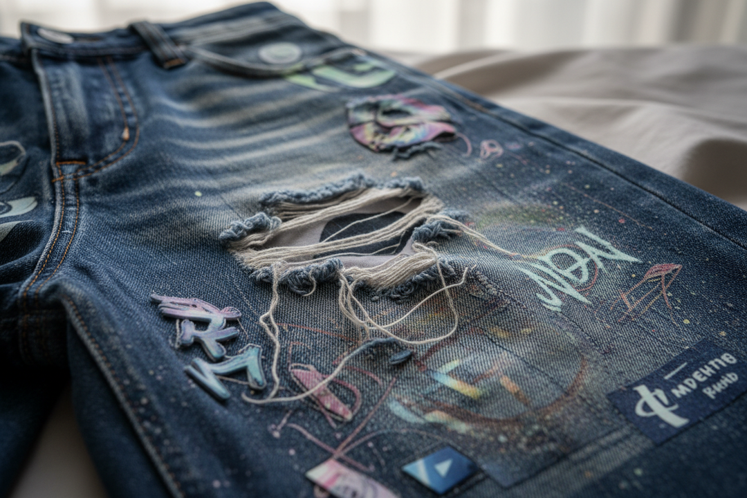 Digital print and patch detail close-up
