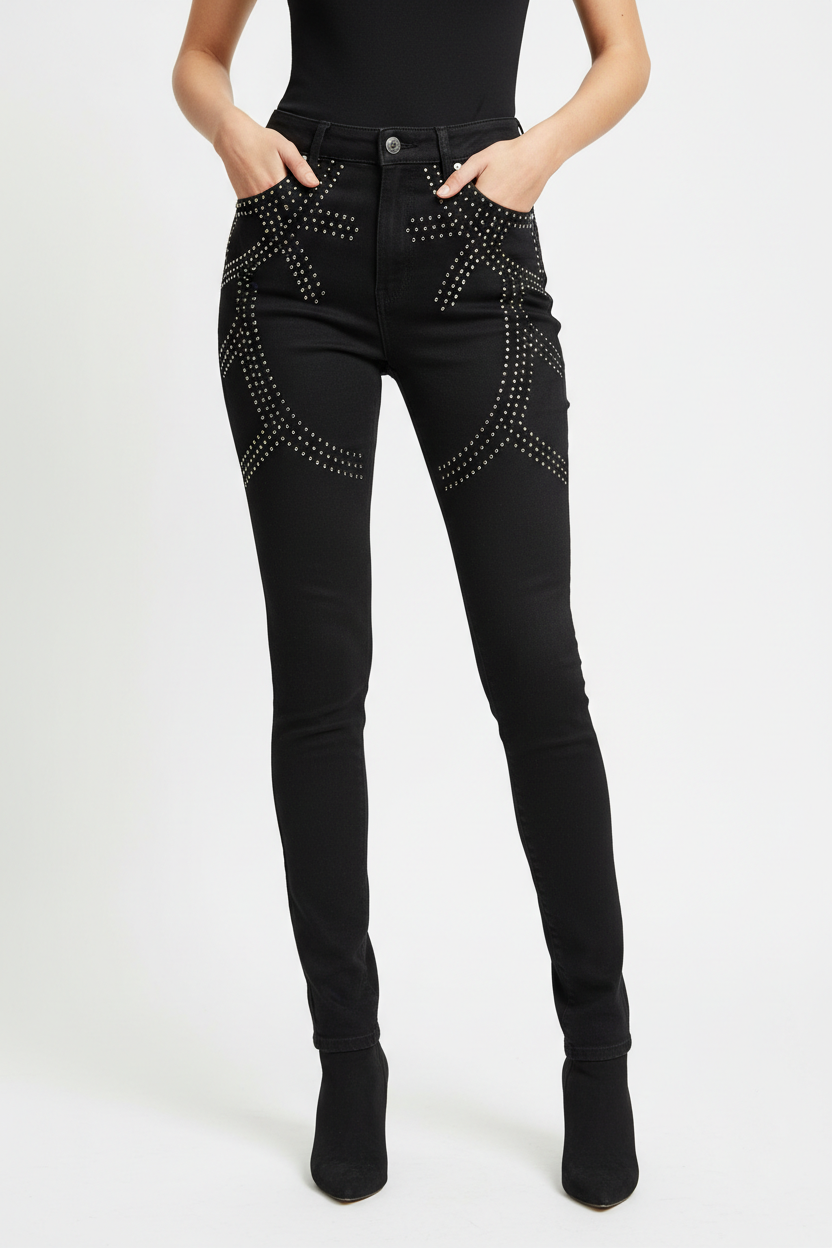 Premium Retro Rivet Stitched Skinny Denim editorial shot